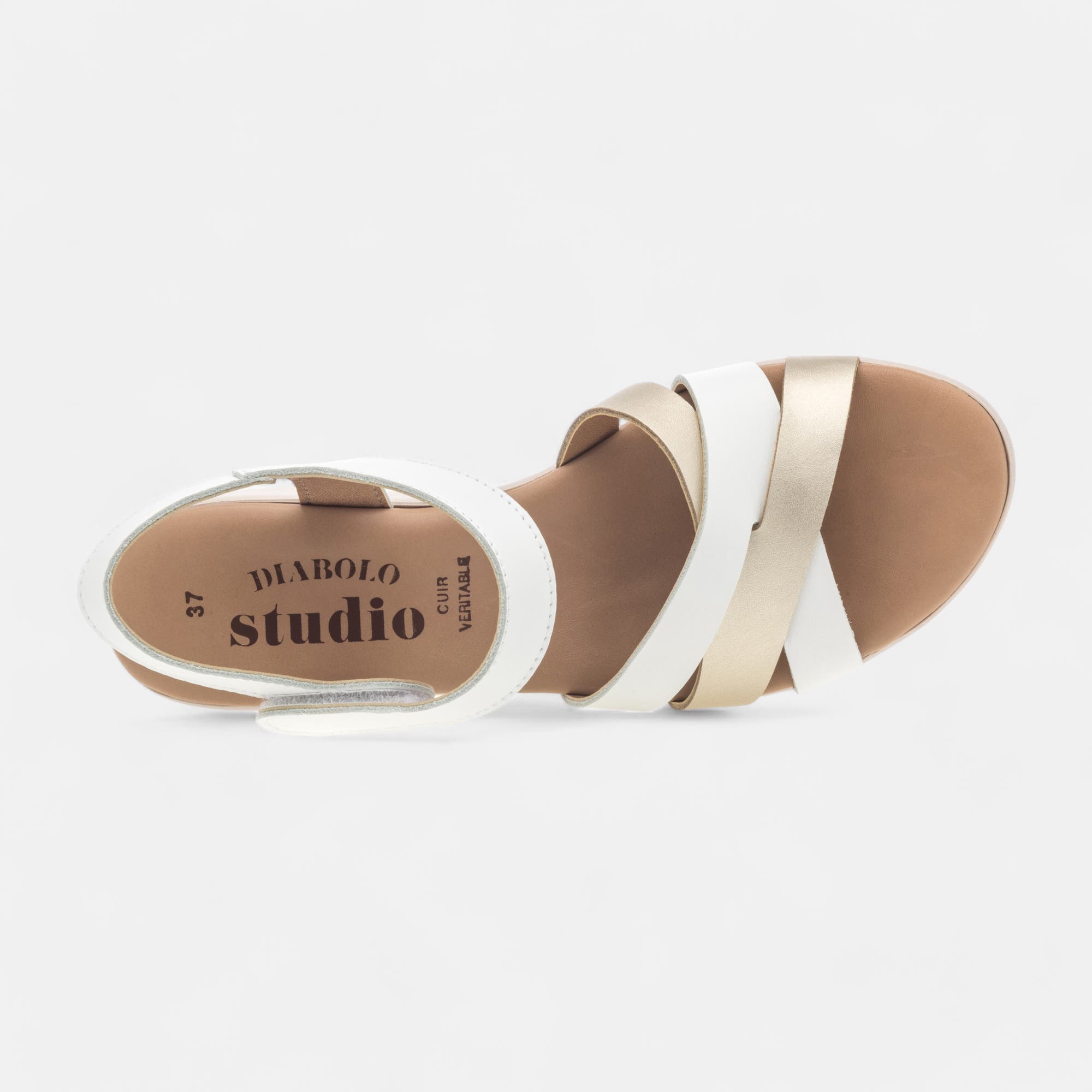 Sandales à talon compensé Femme en cuir blanc