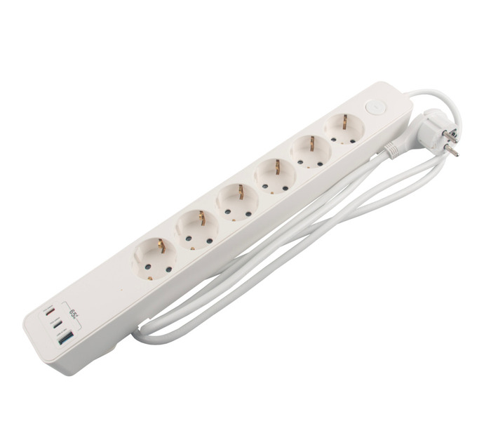6-stikdåse schuko m/3 x USB PD65W 1,5 m - Elworks