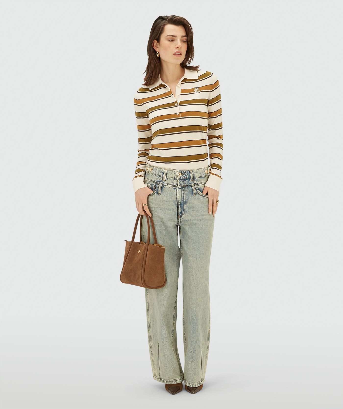 JV-AUDREY slim fit trui met strepen - olive green stripe