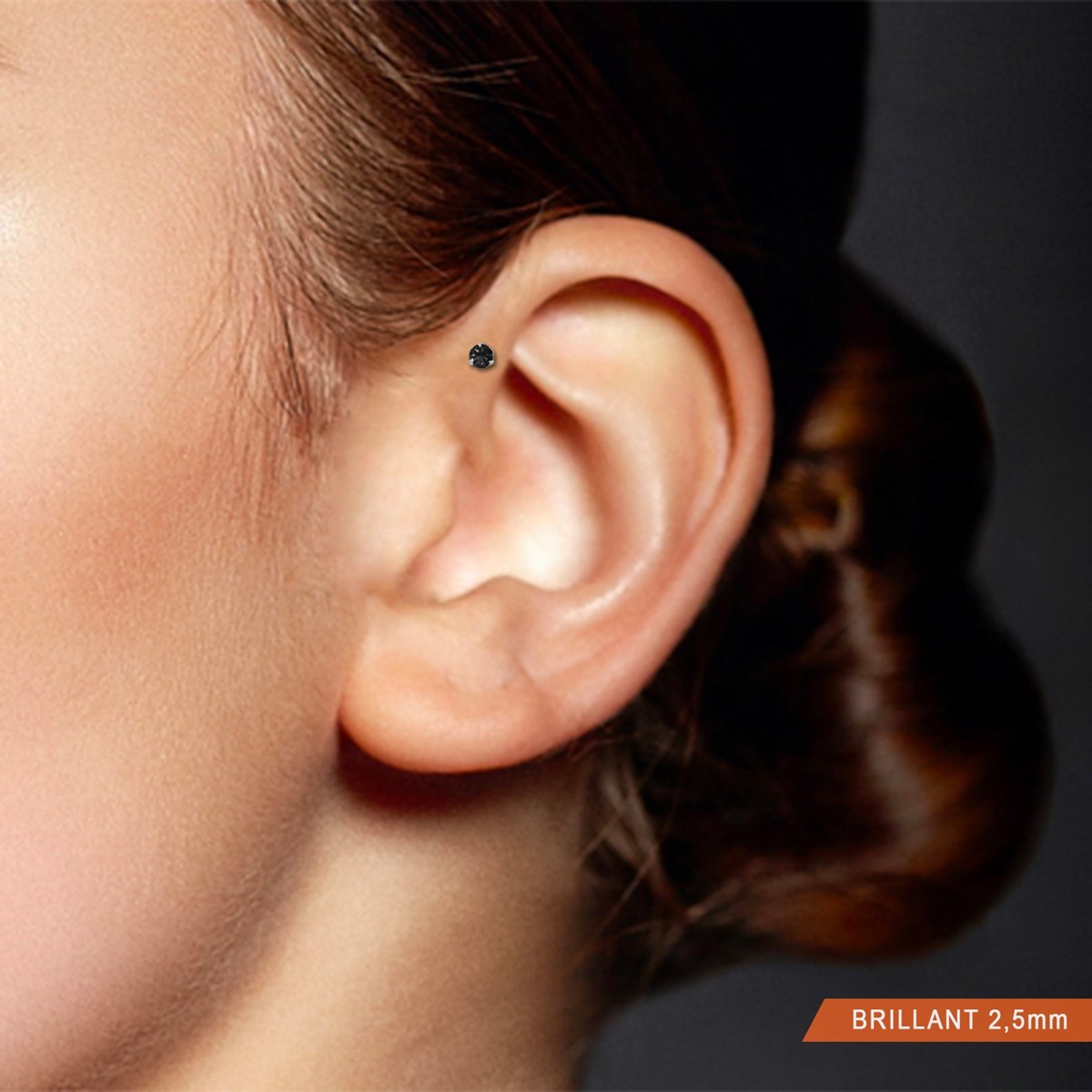 Piercing anti-helix en or blanc avec oxyde de zirconium noir 2,5mm