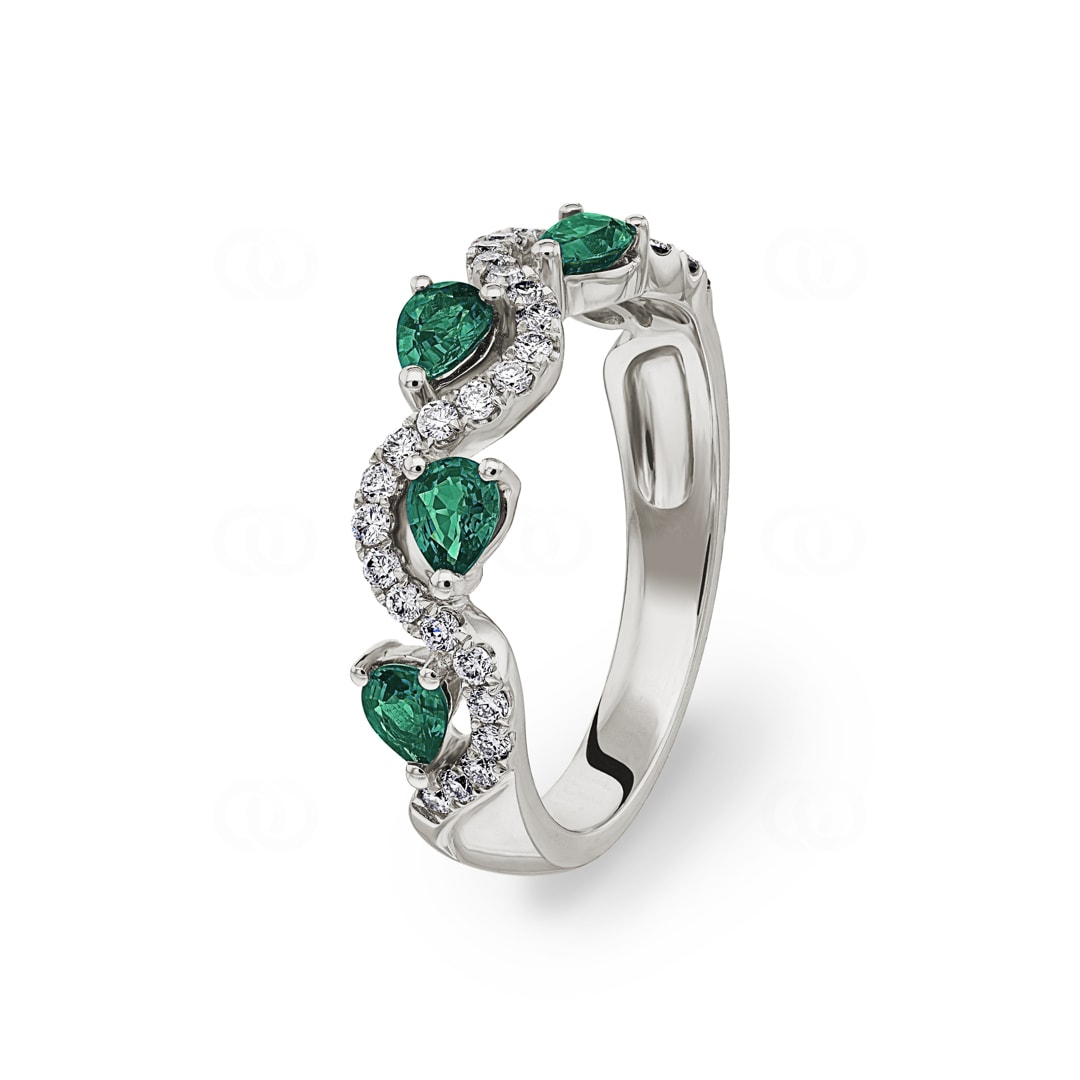 Ring 750/18 K Weissgold mit Smaragden & Diamanten 0.34 ct H/si Ø 56
