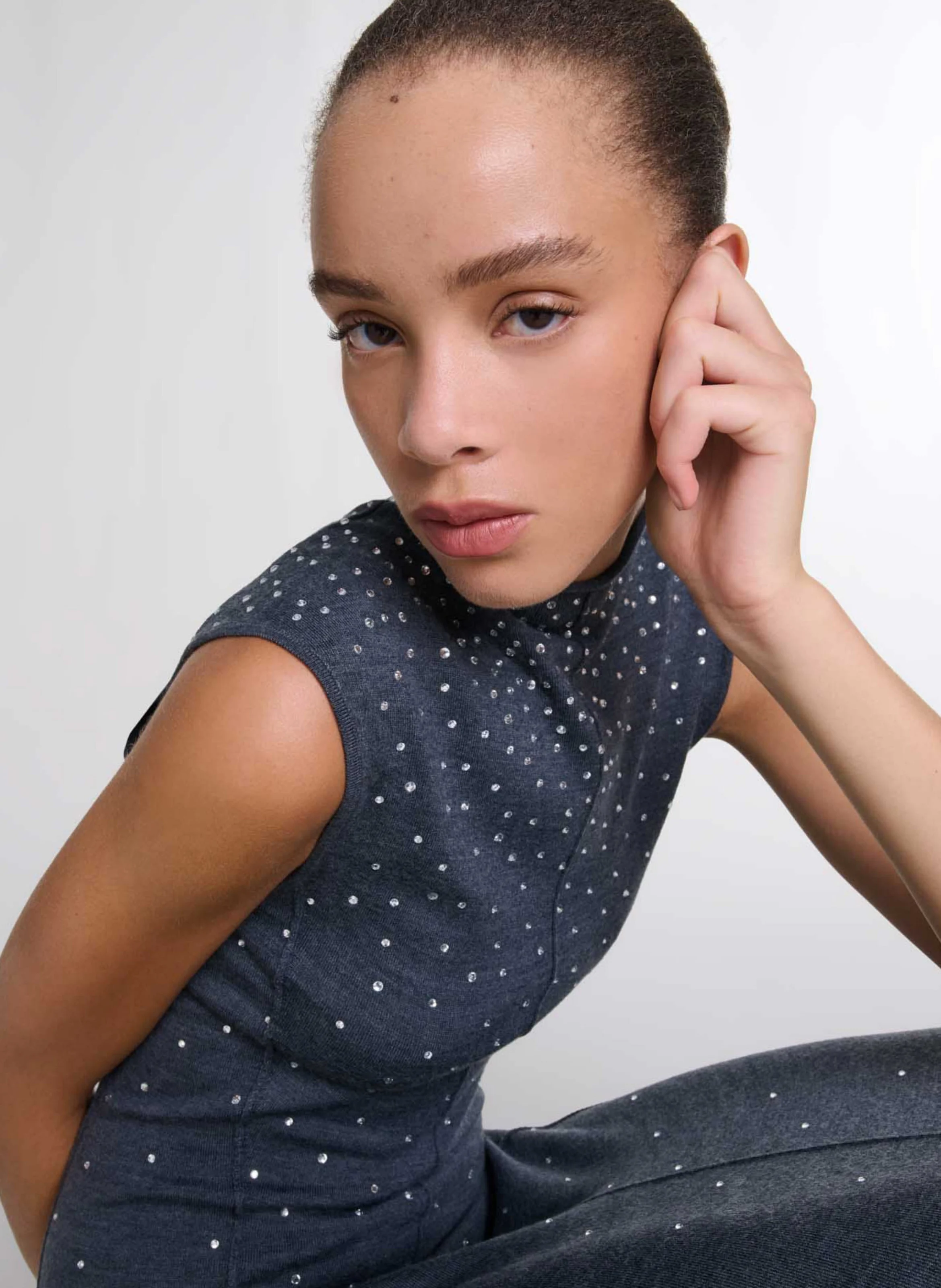 Robe longue col rond | Gris