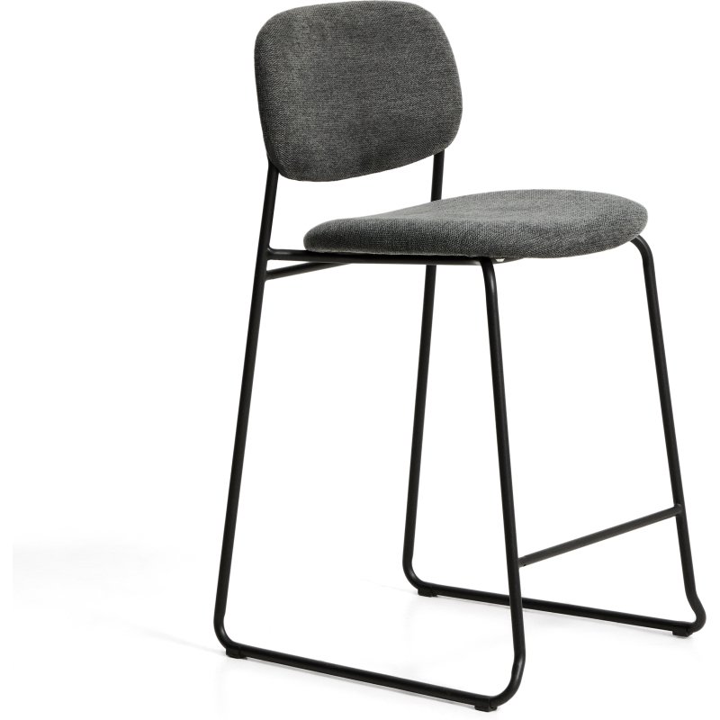 Tabouret empilable Meli en chenille grise et pieds en métal gris FSC Mix Credit 65 cm