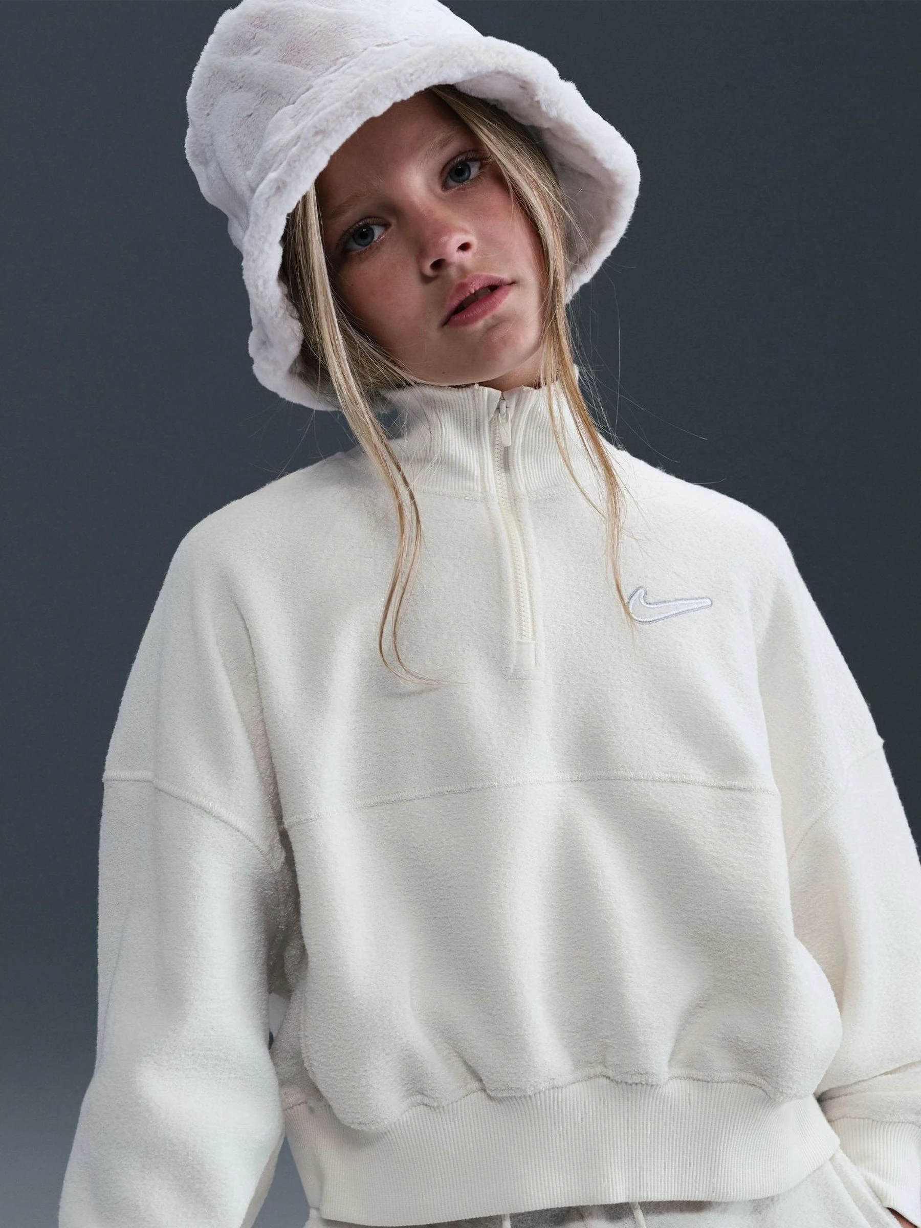 Zacht parelwit - Nike Sportswear Long Sleeve Cosy Fleece Half Fleece