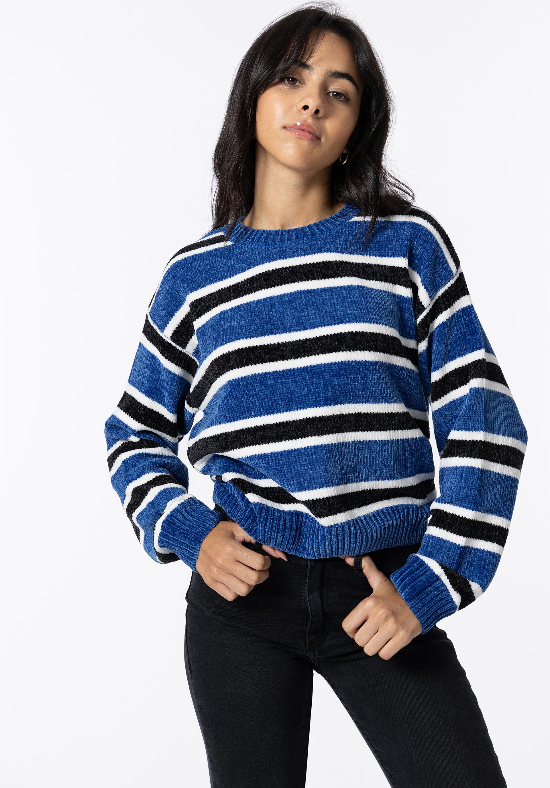 Camisola de Malha Chenille às Riscas