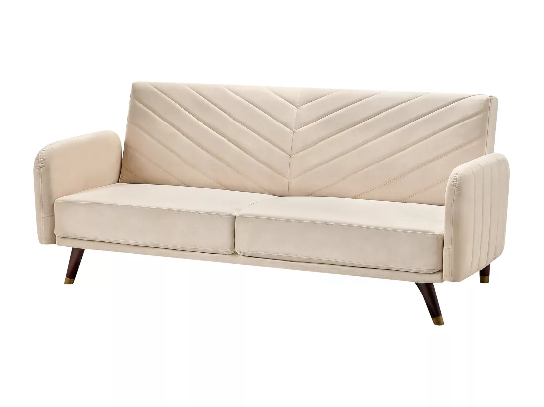 Canapé convertible 3 places en velours beige SENJA