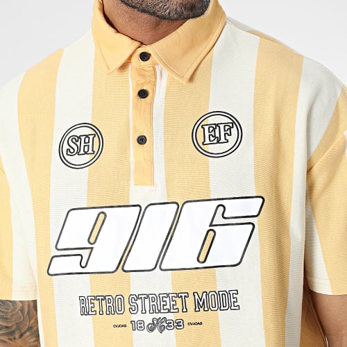 Polo Manches Courtes A Bandes Jaune Beige
