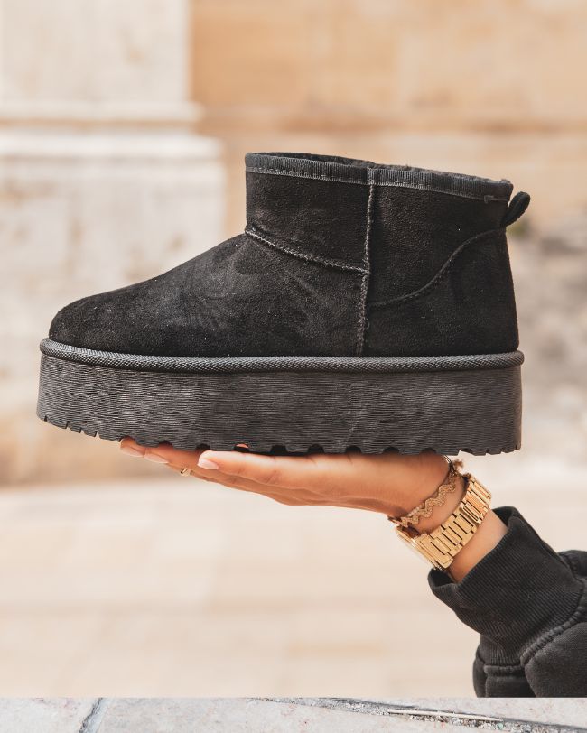 Bottines femme fourées noires à plateforme - Maria