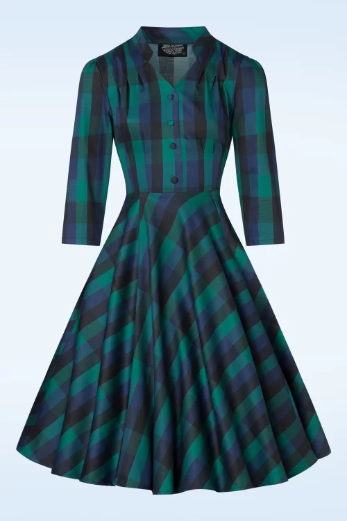 Hearts & Roses Jane swing jurk in marineblauw en groen