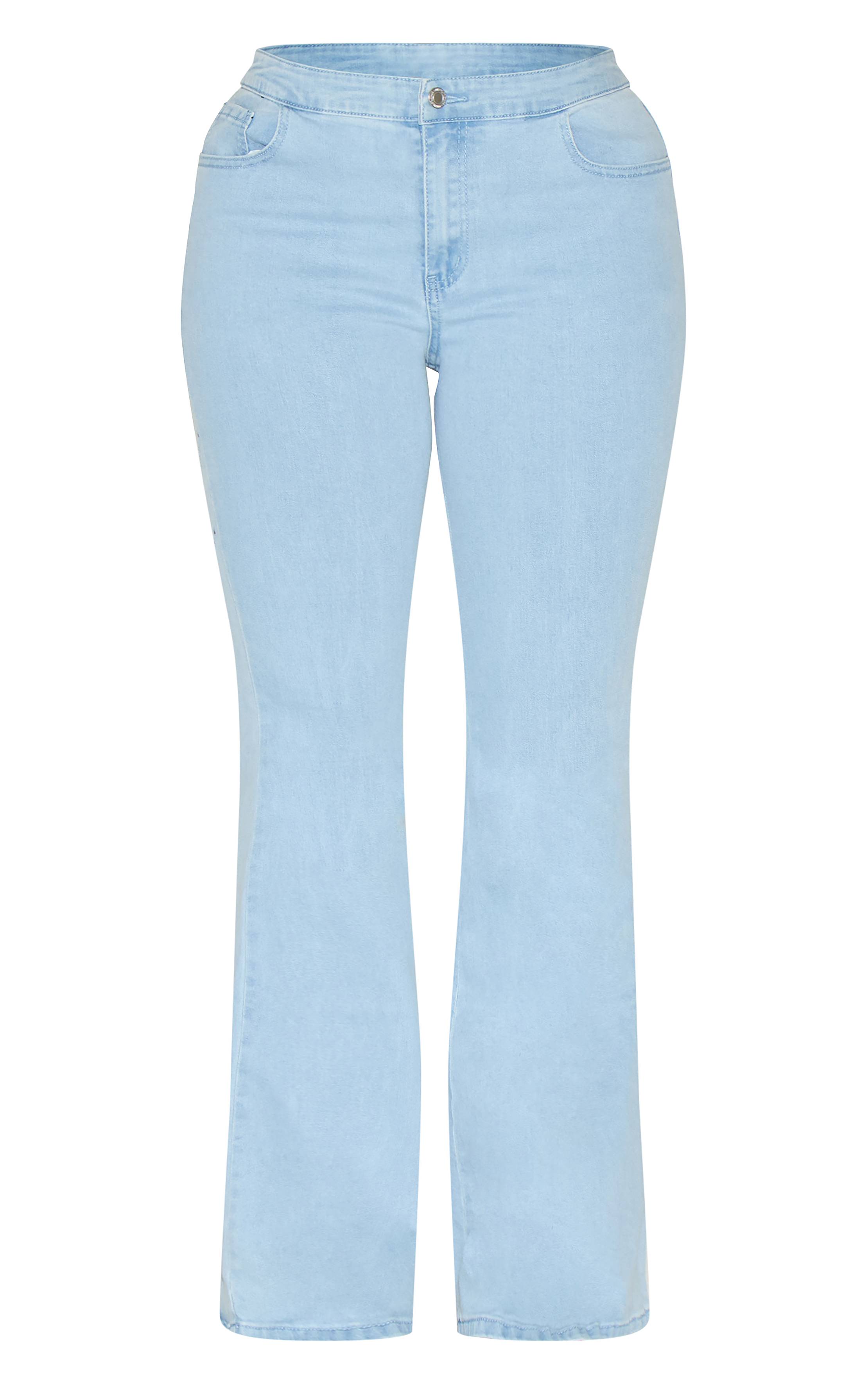 Light Blue Wash Jean Évasé En Denim Shape Avec Laçage Au Dos
