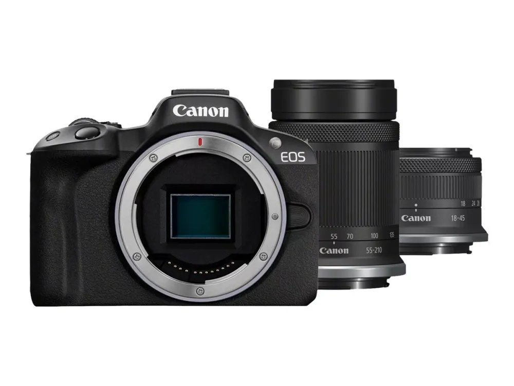 Canon EOS R50 - Digitalkamera - spejlløst - 24.2 MP - APS-C - 4K / 30 fps - 2.5x optisk zoom RF-S 18-45 mm F4.5-6.3 IS STM objektiv, 55-210 mm F5.0-7.1 IS STM objektiv - Wi-Fi, Bluetooth - sort