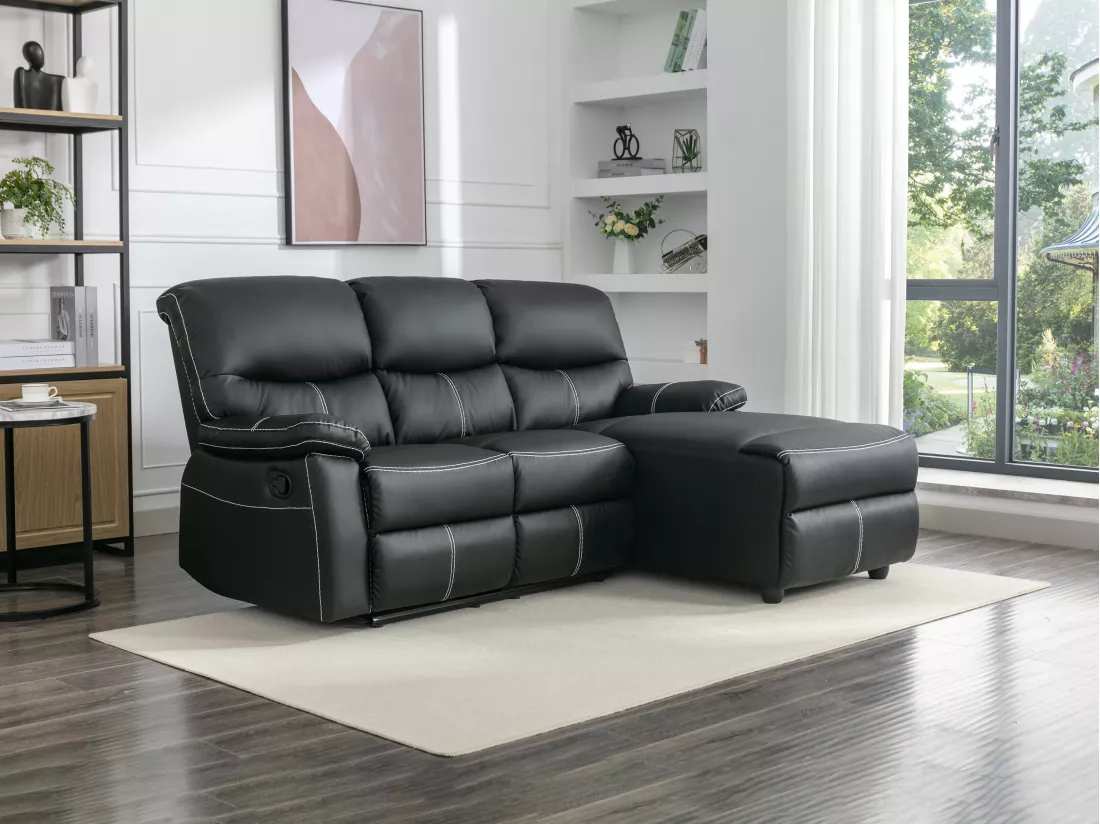 Canapé d'angle droit relax en simili noir CANBY