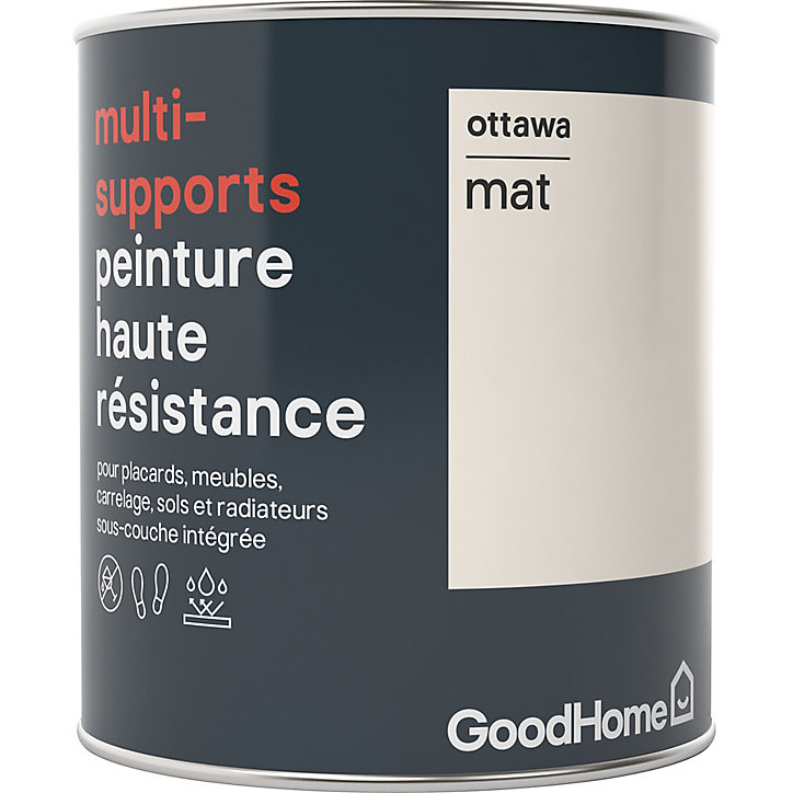 Peinture haute résistance multi-supports GoodHome blanc Ottawa mat 0,75L