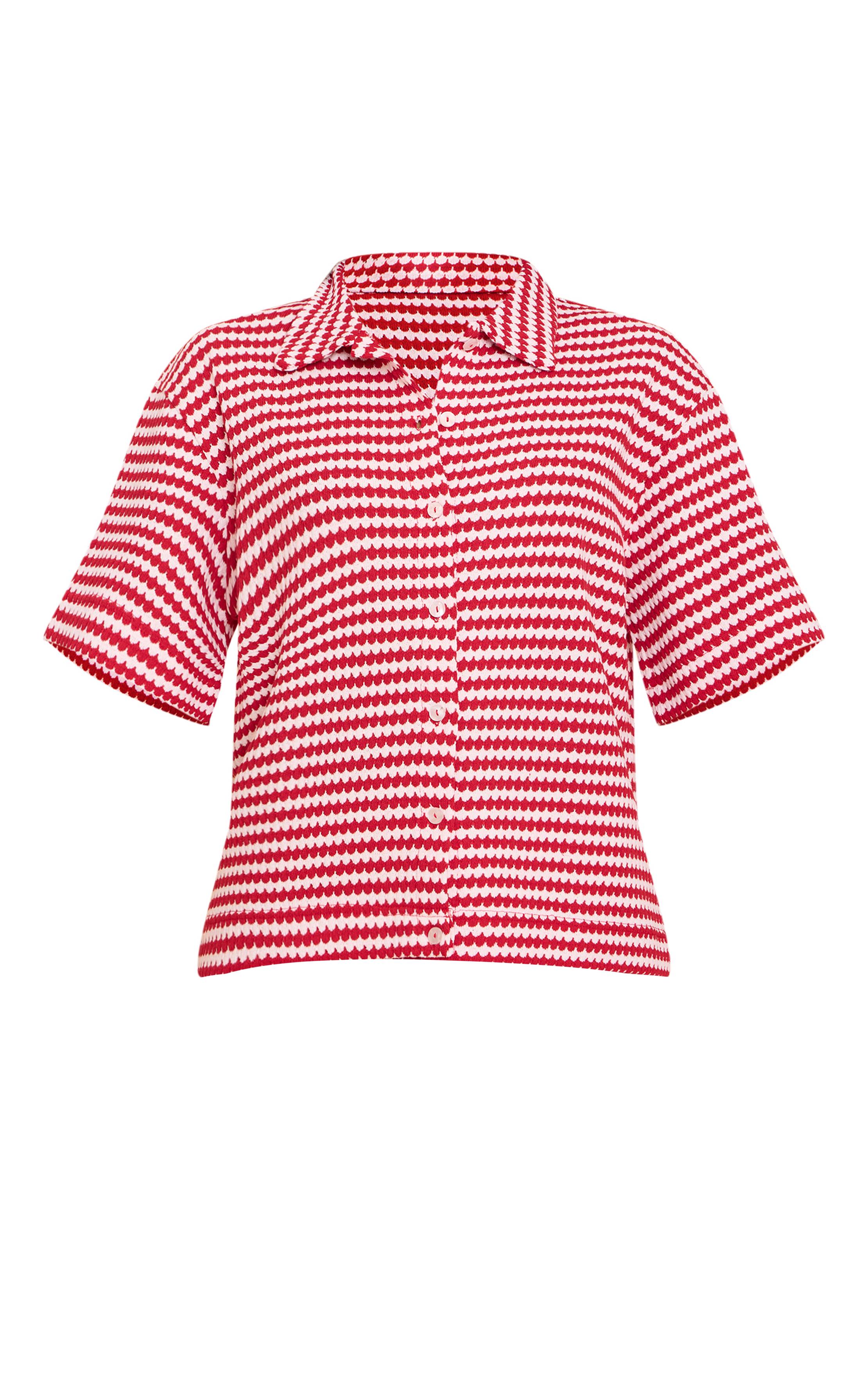 Red Stripe Ensemble Coordonné Chemise Texturée