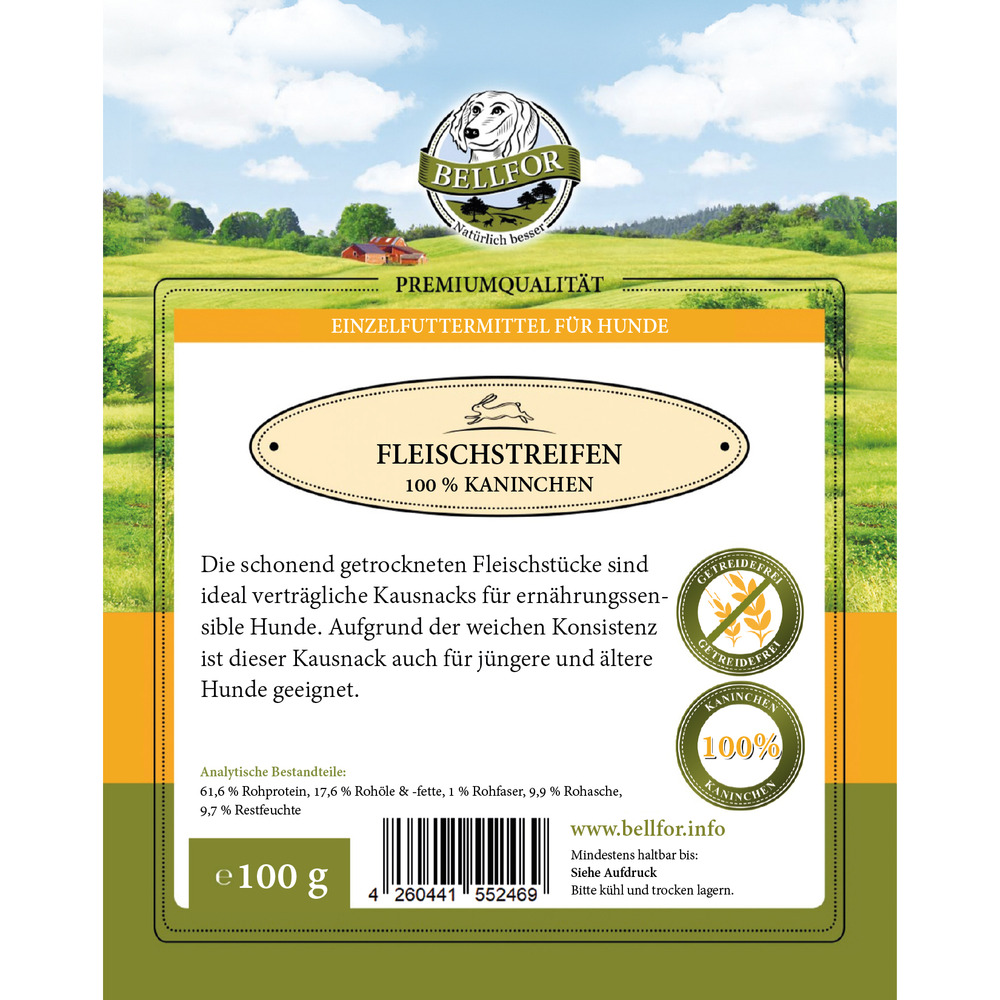 Snack pour chien - lanières de viande lapin - fleischstreifen kaninchen - 100g