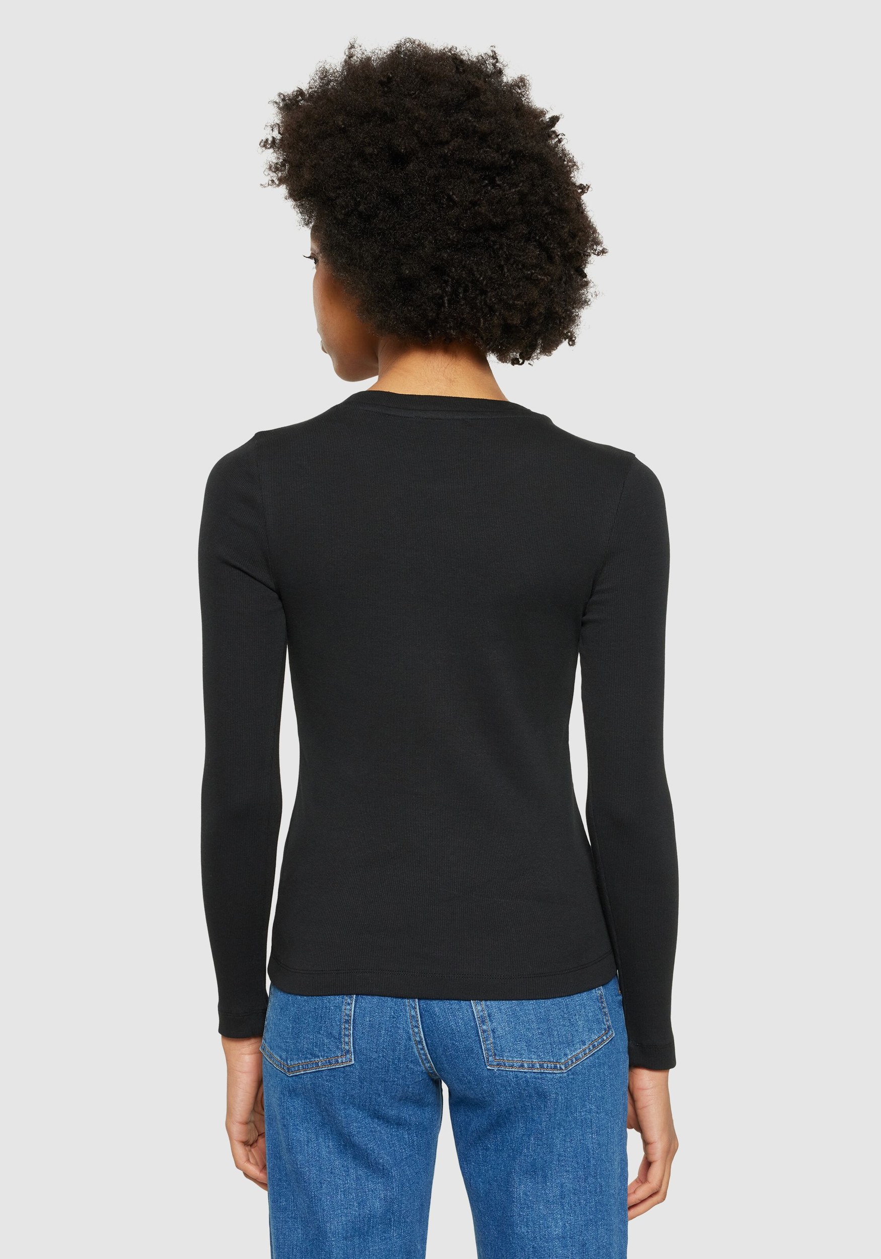 Knowledge Cotton Apparel Rib Longsleeve Scoop Neck Black Jet