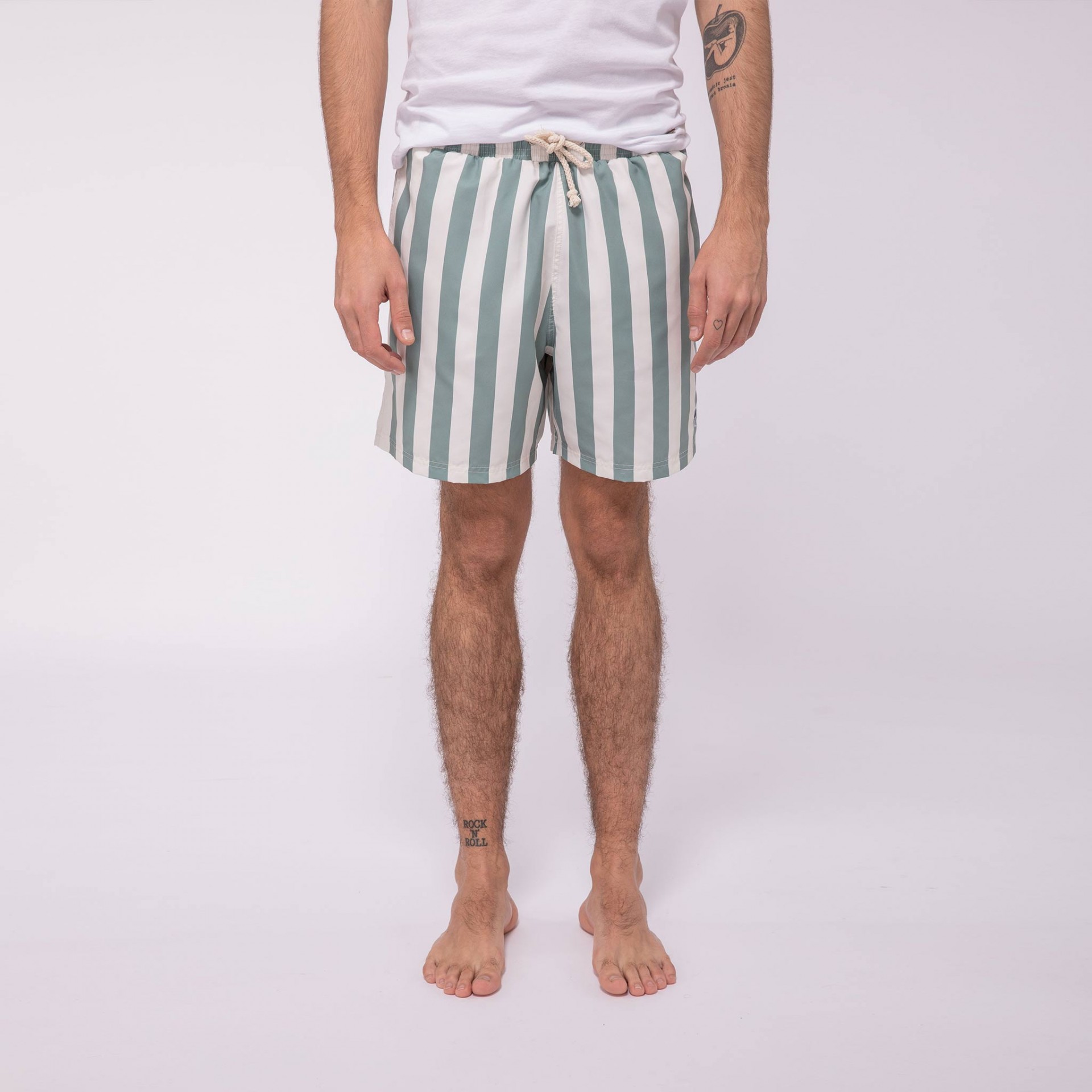 Maillot de bain écru rayé vert Polyester recyclé - modèle Mimizan