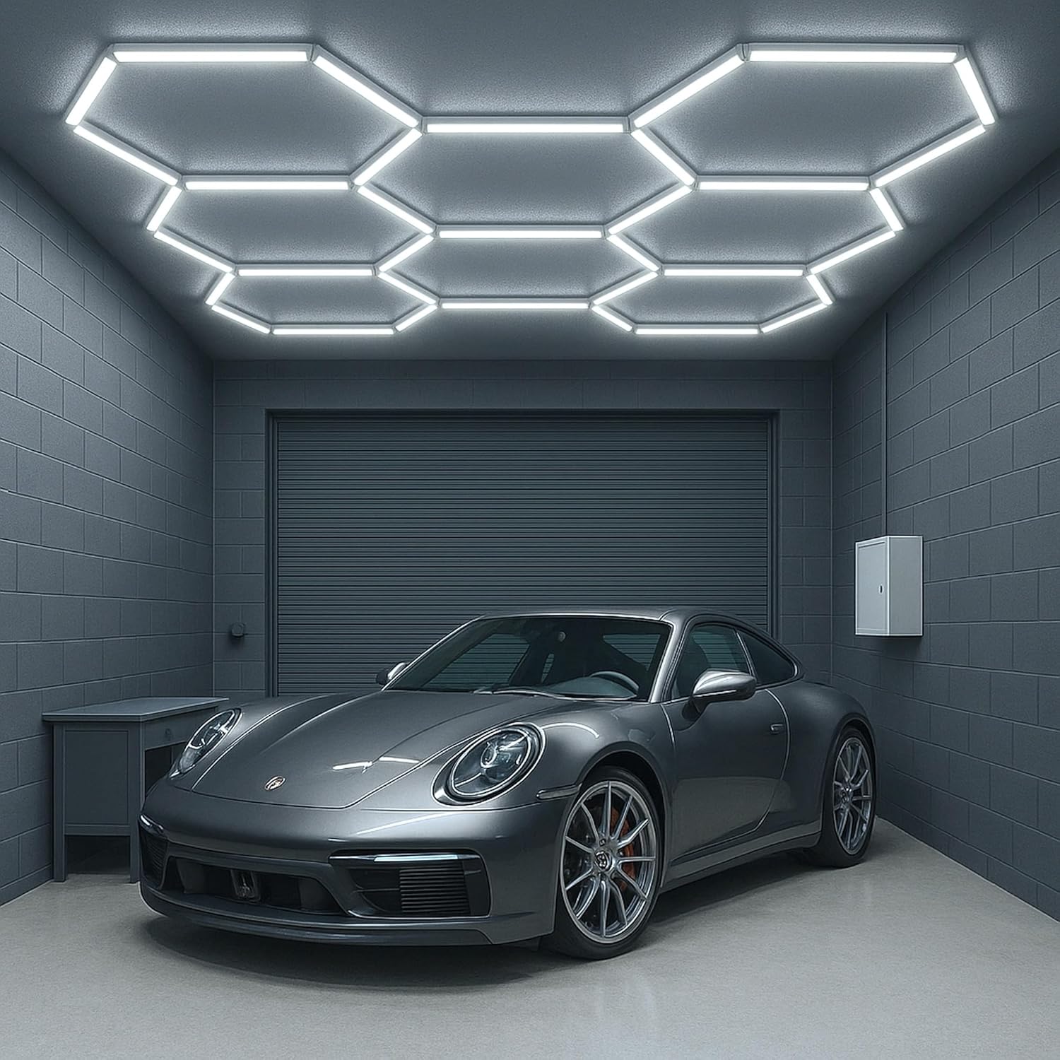 lambado® Hexagon LED-Deckenleuchte Garagenbeleuchtung LED Werkstattbeleuchtung 8-teilig | Farbtemperatur 6500K Weiß | Fitnessstudio Barber Shop Salon Ausstellung