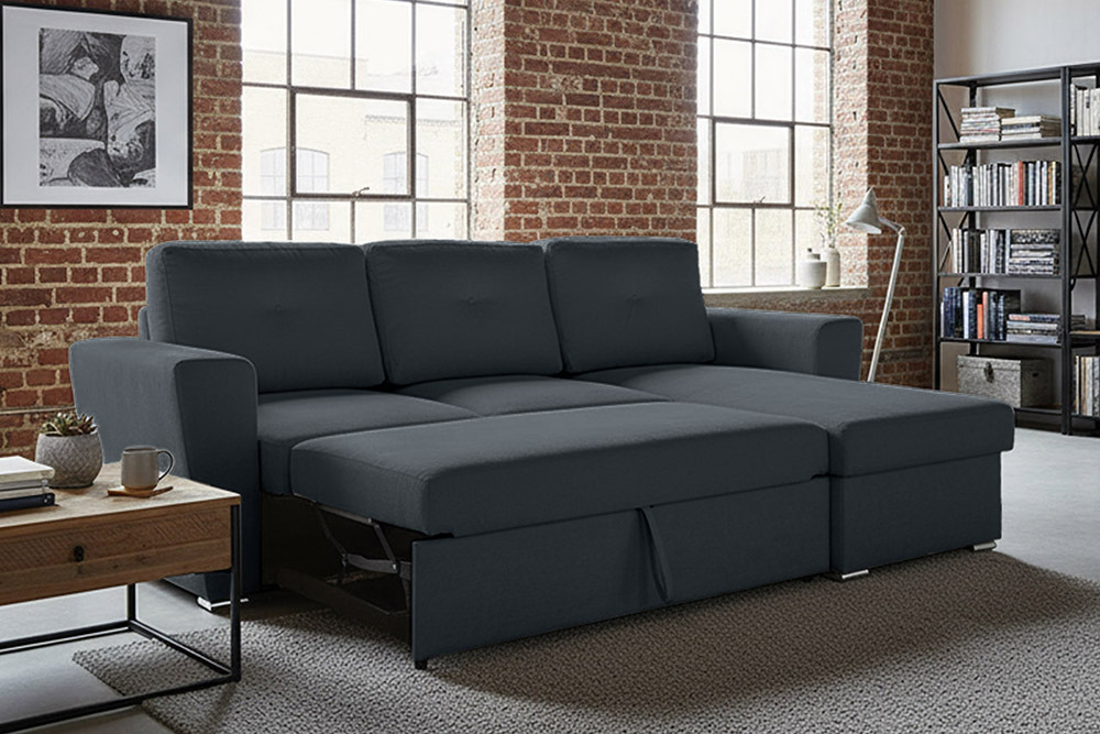 Schlafecksofa APARTMENT 245cm grau Strukturstoff inkl. Stauraum beidseitig aufbaubar