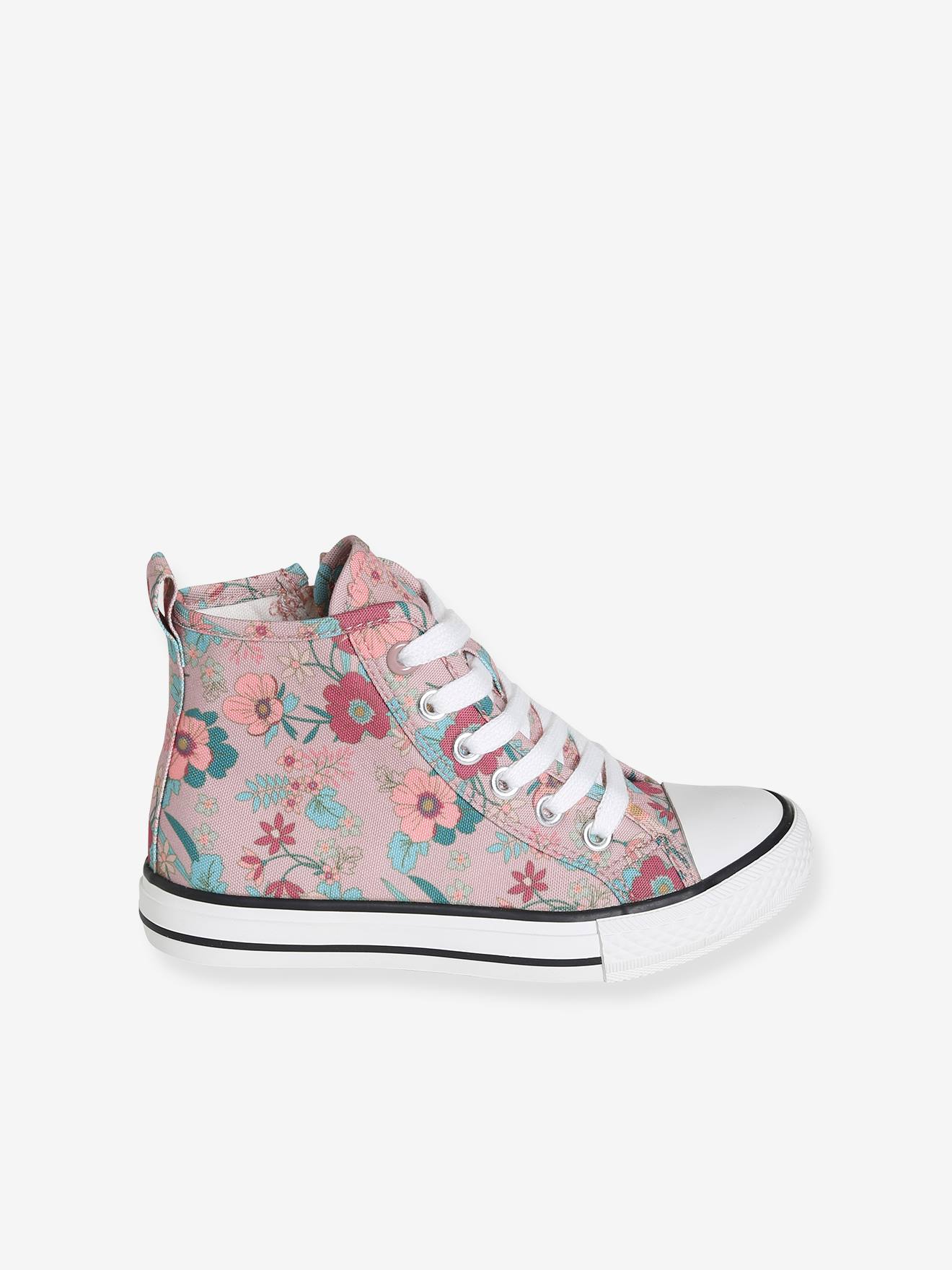 Tênis de cano alto em lona com estampa de fantasia, para meninas, na cor rosa médio.