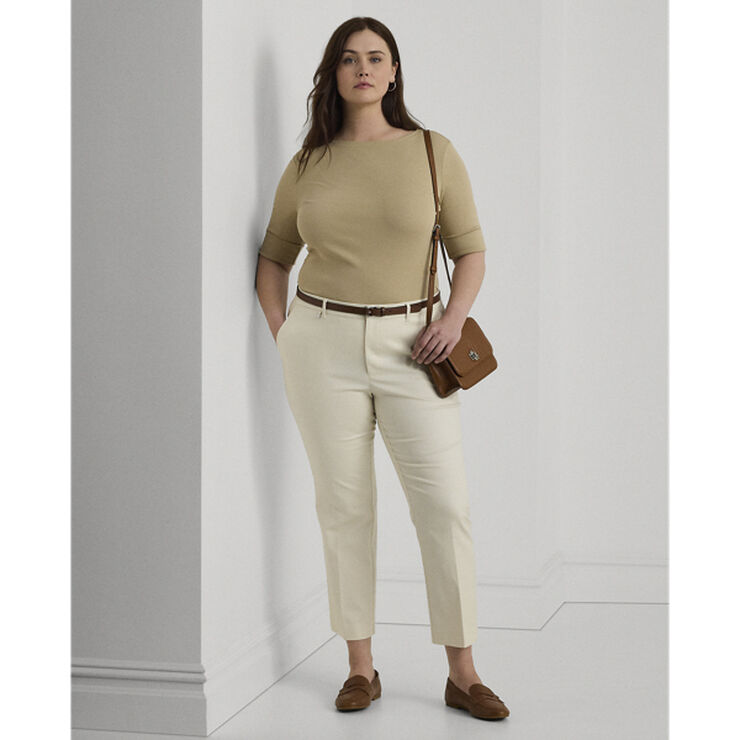 Lauren Ralph Lauren RFND STRTCH 1X1 RIB-ELB SLV BT NK T Birch tan
