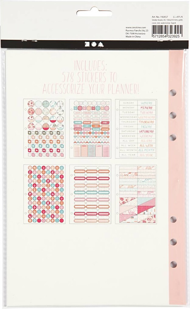 Klistermærkebog Til Bullet Journal Og Planner - Lyserød - 578 Stk