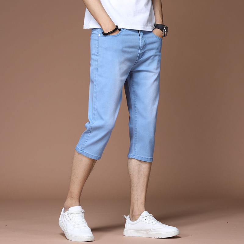 Acrius - Mid Rise Washed Capri Slim Fit Jeans