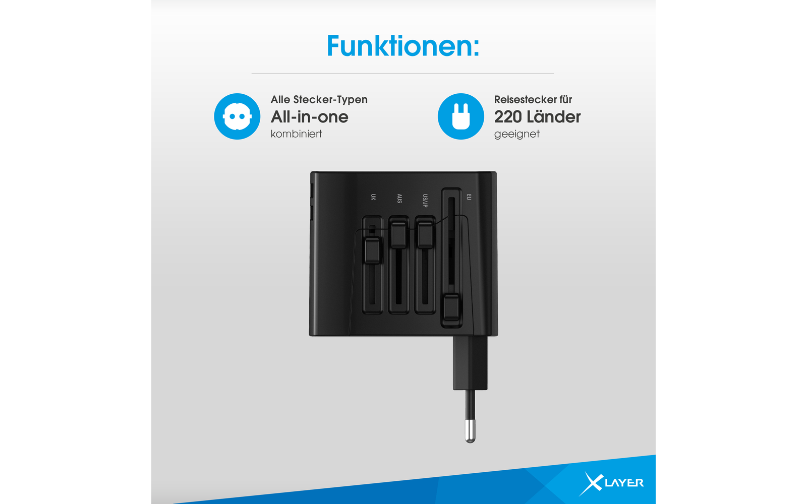 XLayer Internationaler Reisestecker weltweit schwarz