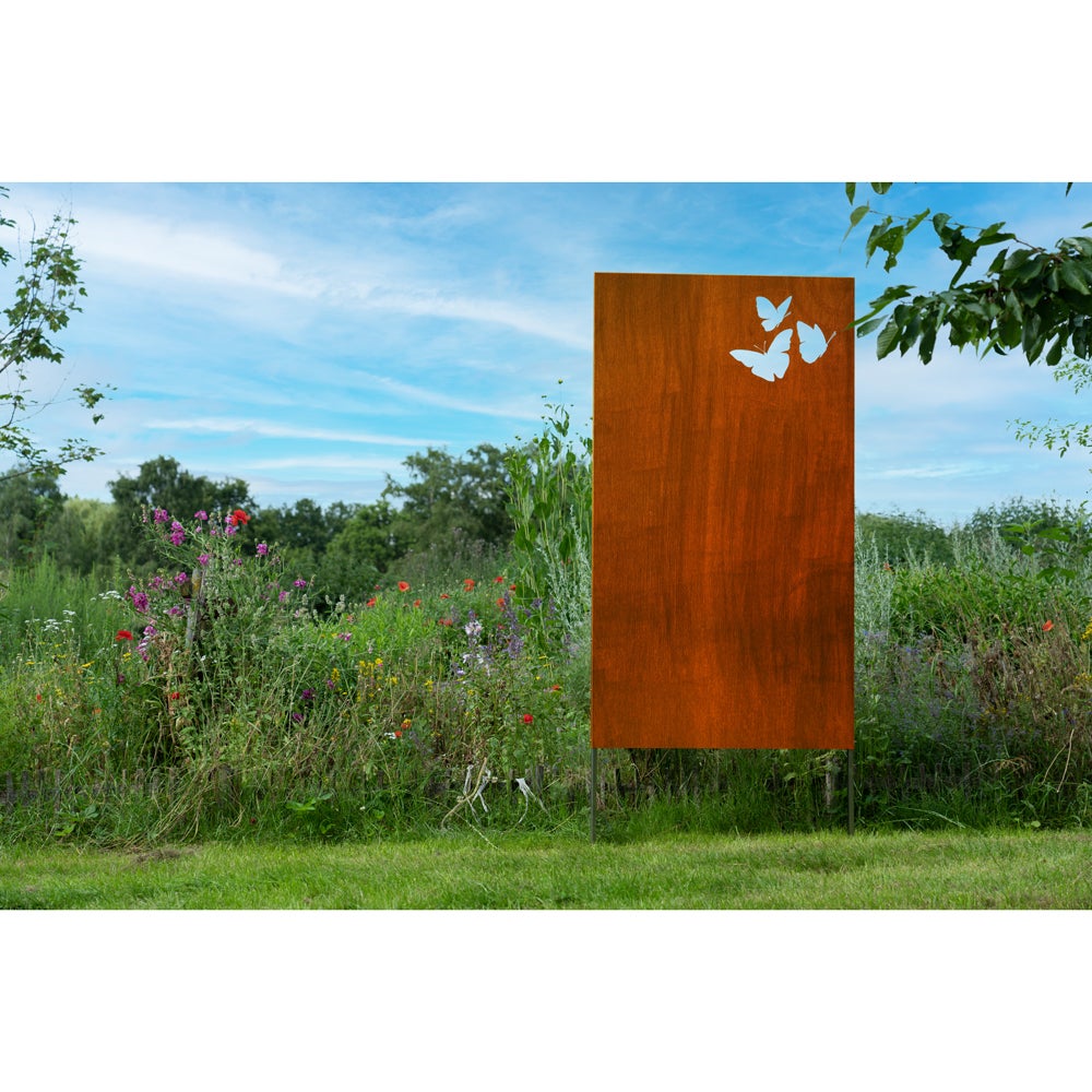 Home Deluxe - Privacyscherm BUTTERFLY - 180 x 100 cm - weerbestendig, elegante roestlook | Roestbord, tuinpaal, roestpaal
