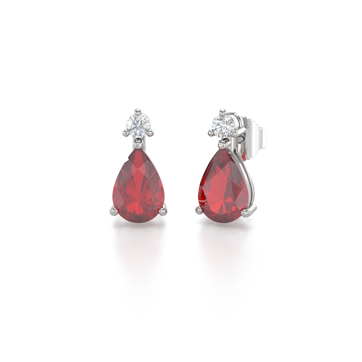 Boucles d'oreilles ADEN Or 585 Blanc Rubis forme Poire et Diamants 1.15grs