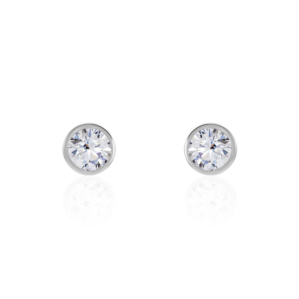 Boucles D'oreilles Puces Daria Serti Clos Or Blanc Oxyde De Zirconium