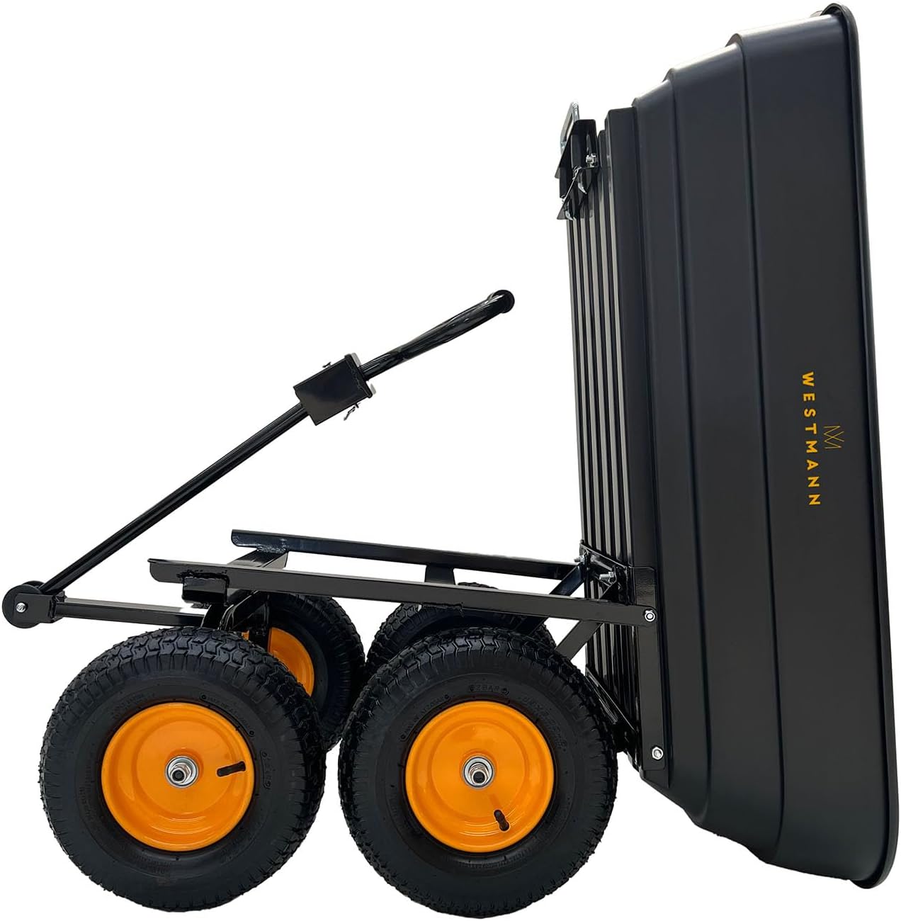 Westmann Prakta M Gartenwagen | Kunststoffkarre mit Kippfunktion | 125 L | 300 kg Tragkraft | Luftreifen & Zugstange