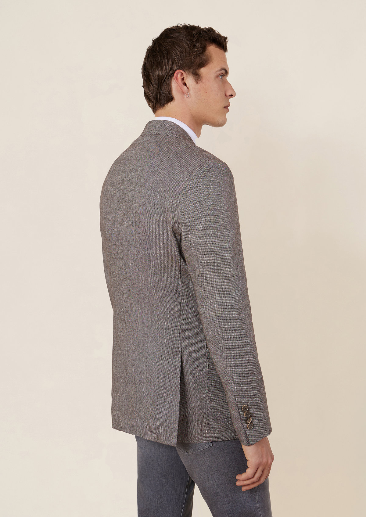 Veste casual Regular en coton et lin unis taupe