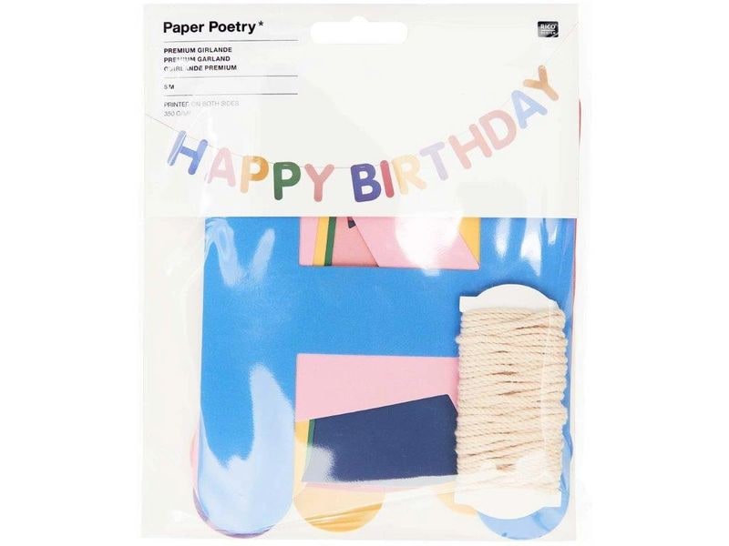 Rico Design Girlande Happy Birthday, Magic Rainbow 5 m, Meh Dekorative Papiergirlande zum Geburtstag