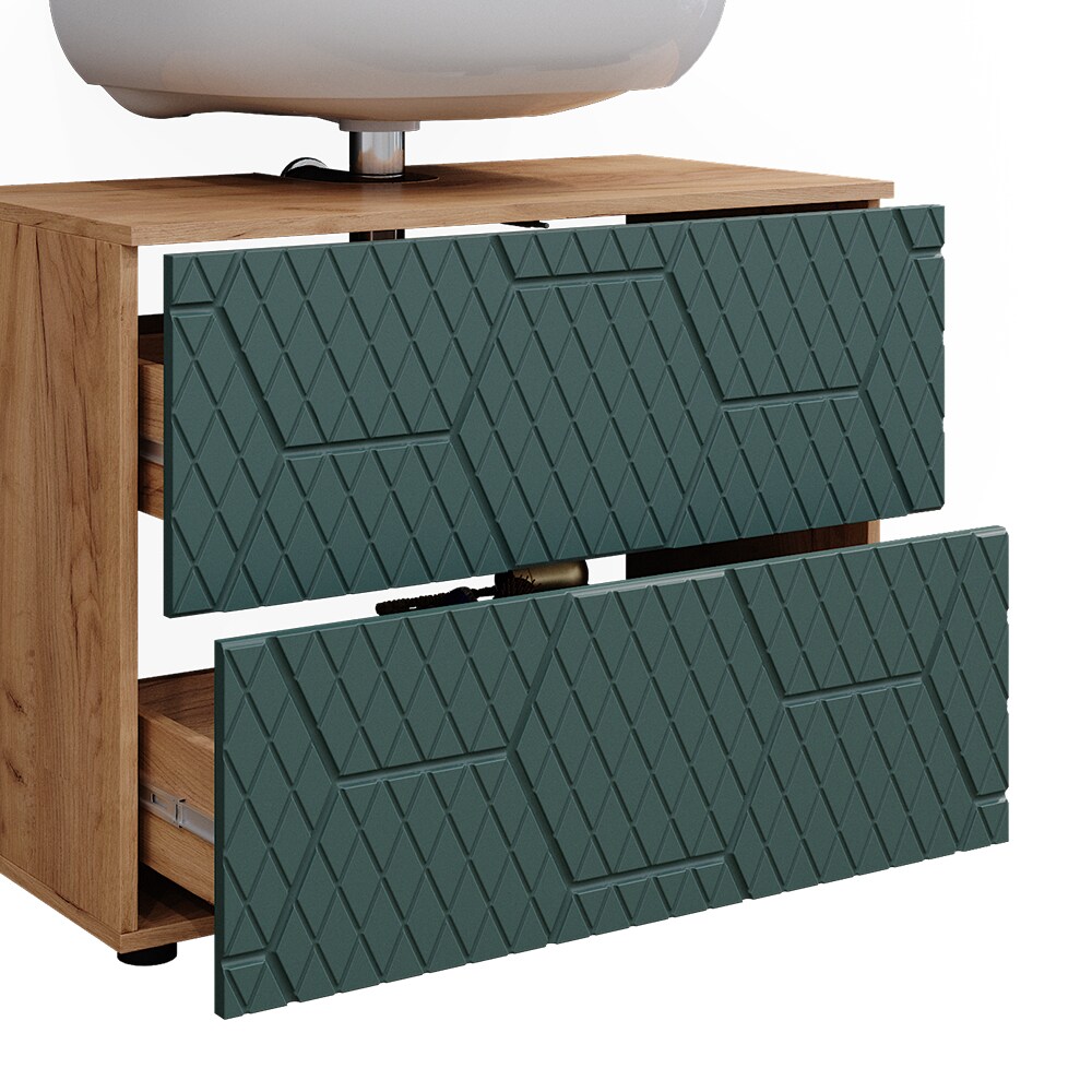 Vicco Badmöbel-Set Irma Eiche Grün 3-teilig Midischrank 81 cm Waschbeckenschrank 80 cm