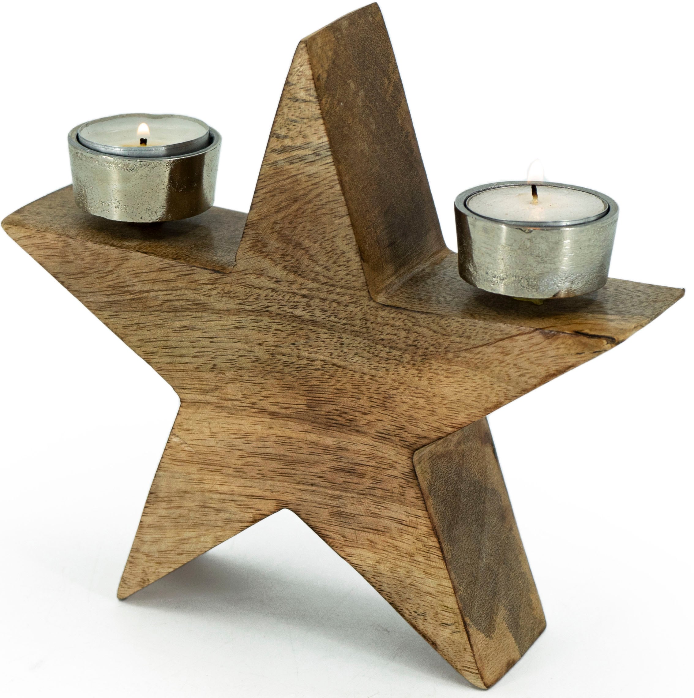 NOOR LIVING Kerzenhalter »STERN, Teelichthalter aus Holz und Metall« Weihnachtsdeko, Höhe ca. 19 cm