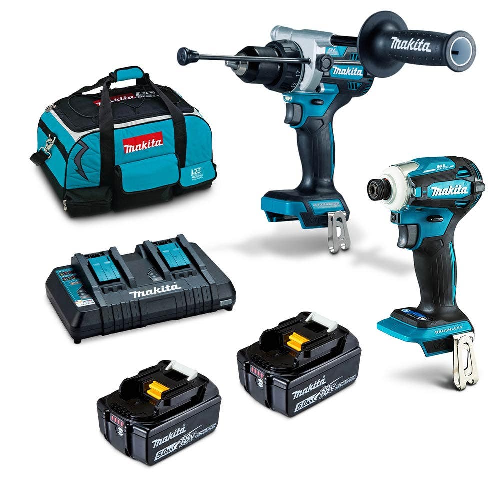 Kit combinado MAKITA 18V Brushless de 2 peças com 2 baterias de 5,0Ah DLX2455TX1
