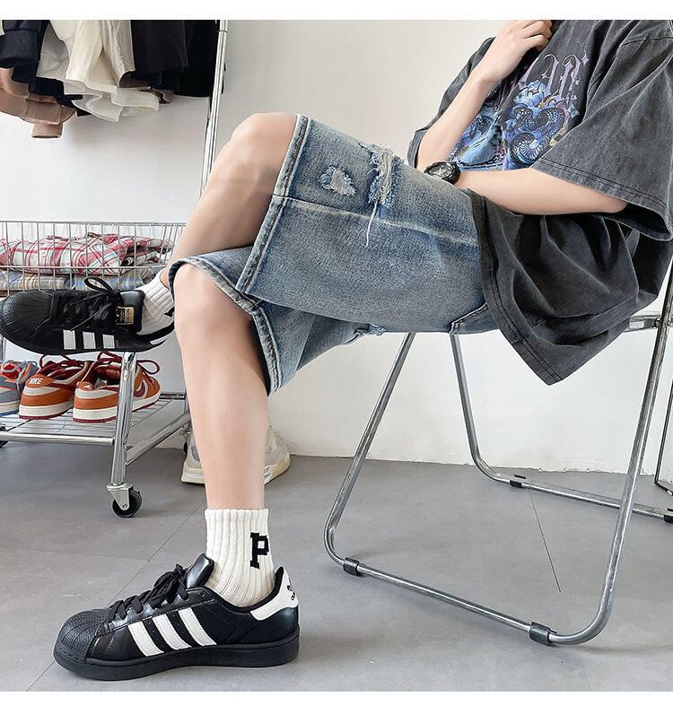 Drawouf - Mid Rise Distressed Washed Denim Shorts