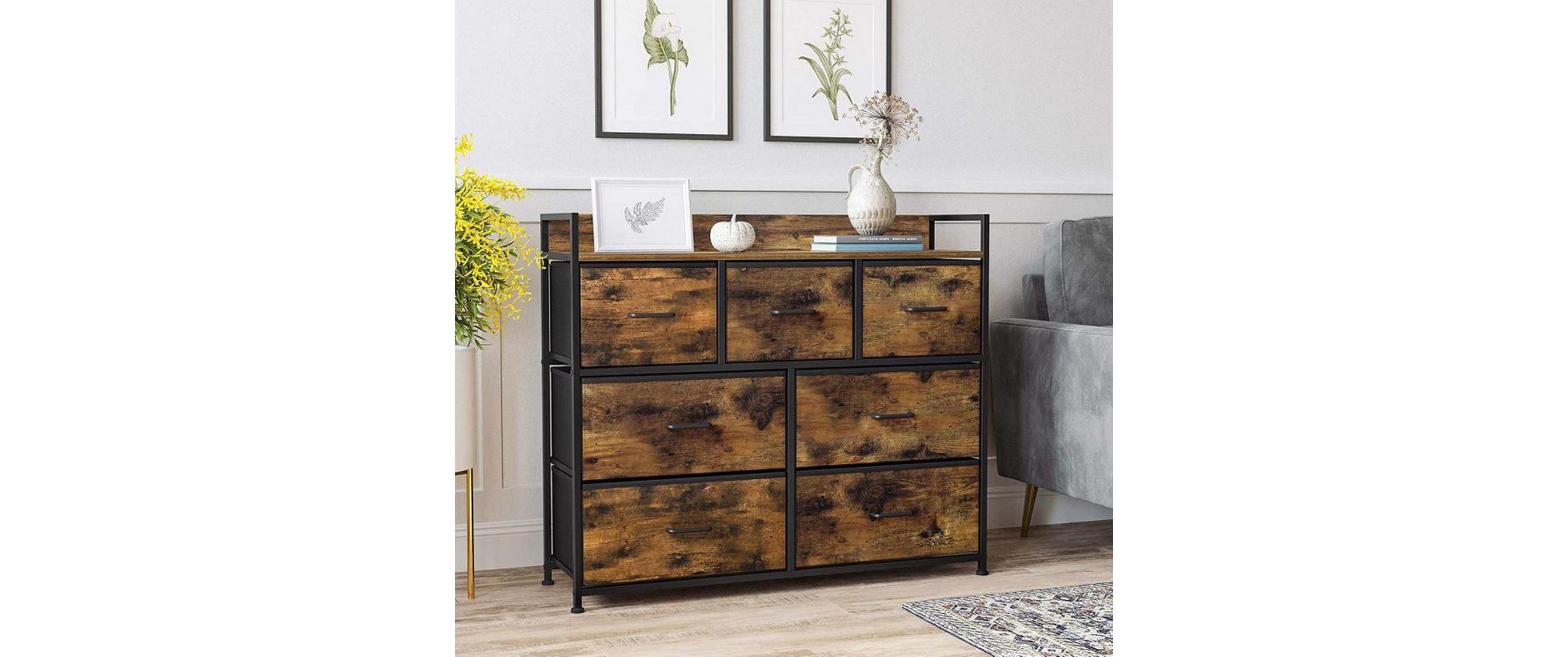 Kommode Industriell 98 cm x 85 cm, Braun/Schwarz<br>Schrank