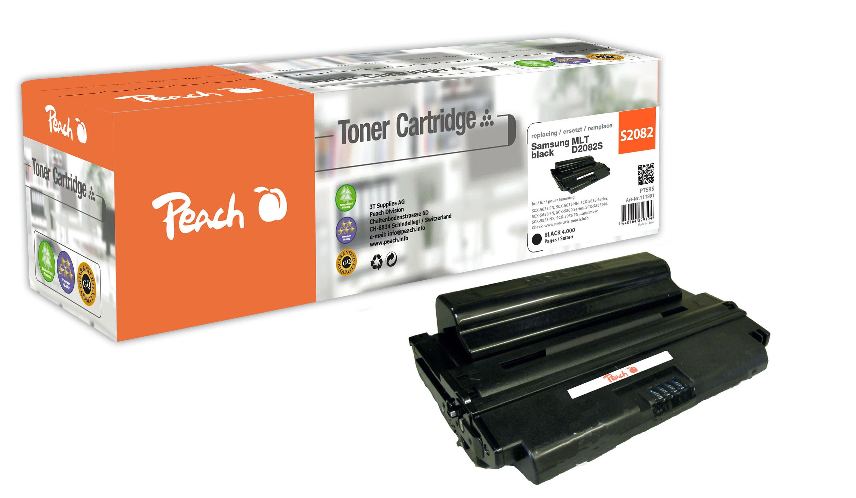 Peach S208Toner bk ersetzt Samsung MLT-D2082S für z.B. Samsung SCX -5635 FN, Samsung SCX -5635 HN, Samsung SCX -5638 FN, Samsung SCX -5800 (wiederaufbereitet)