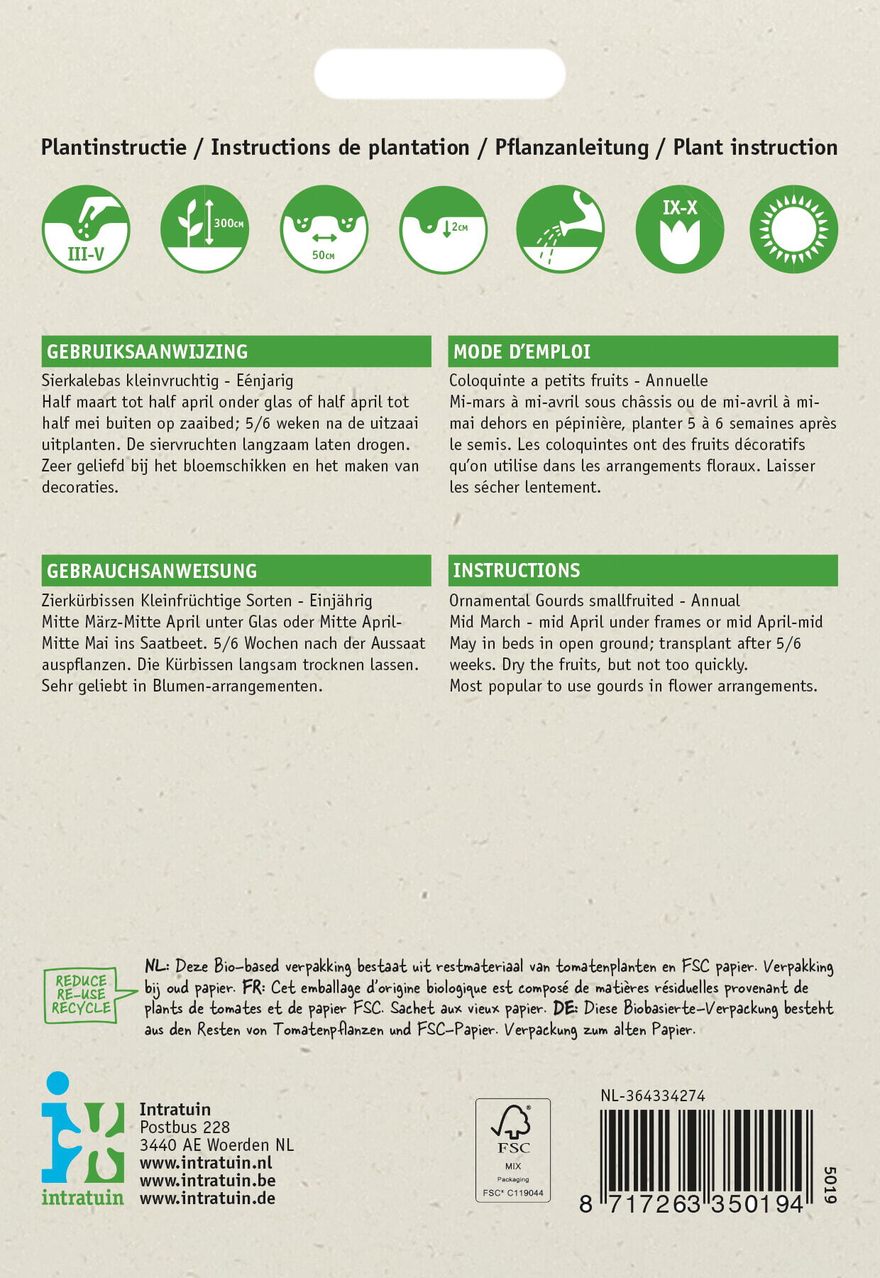 Intratuin groentezaad Sierkalebas kleinvruchtige gemengd (Cucurbita pepo)