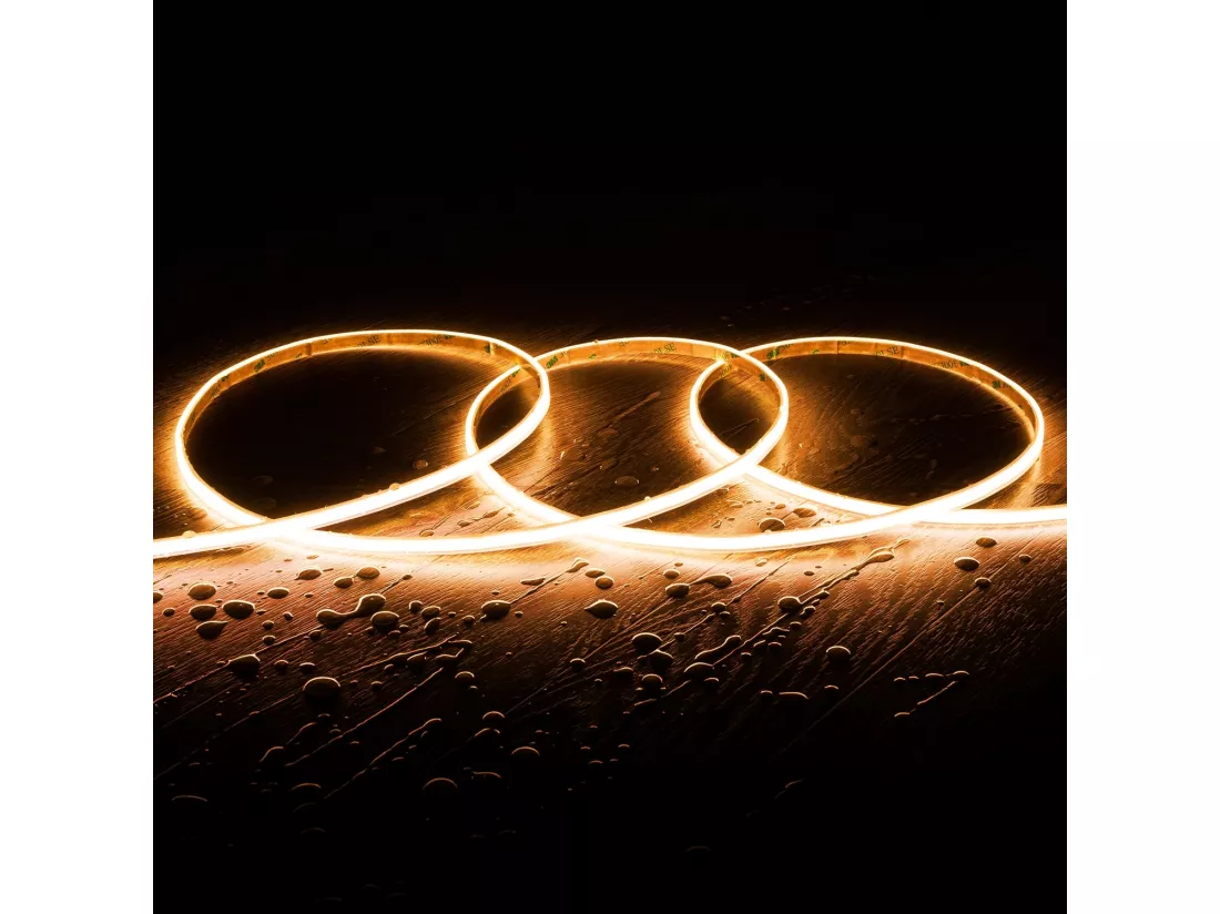 Ruban LED COB 24V DC 320 LED/m 5m IP65 CRI90 Largeur 10 mm Coupe 5 cm 2200K Blanc chaud