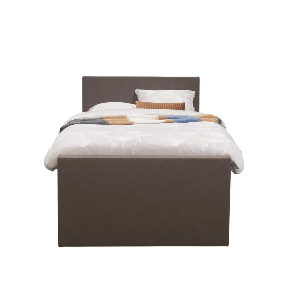 Boxspring met voetbord Liv egaal - donkerbruin - 120x200 cm - slanke poot