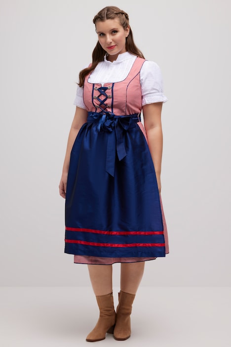 Dirndl, Karo, Schnürung, Carree-Ausschnitt, ärmellos