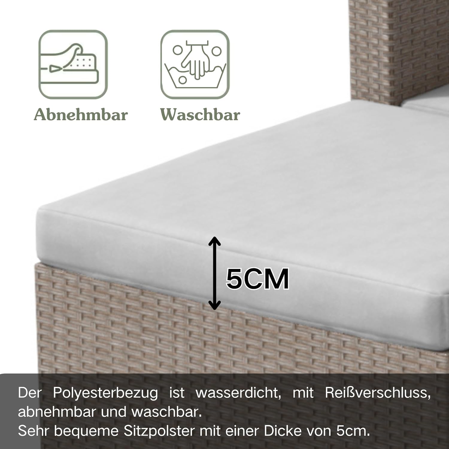 Merax Polyrattan Lounge, Gartenmöbel Set Balkonmöbel für 3-4 Personen, Gartenlounge, Sitzgruppe Outdoor mit Kissen und Glastisch, Terrassenmöbel, Ecksofa, für Garten Balkon und Terrasse, Khaki