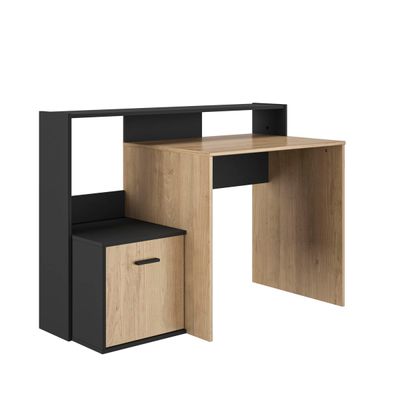 Bureau WILLIAM - L123,5xH90xP60cm - avec 1 porte et 1 réhausse - imitation chêne