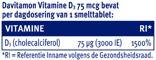 Davitamon VItamine D3 75 mcg Smelttablet 75TB