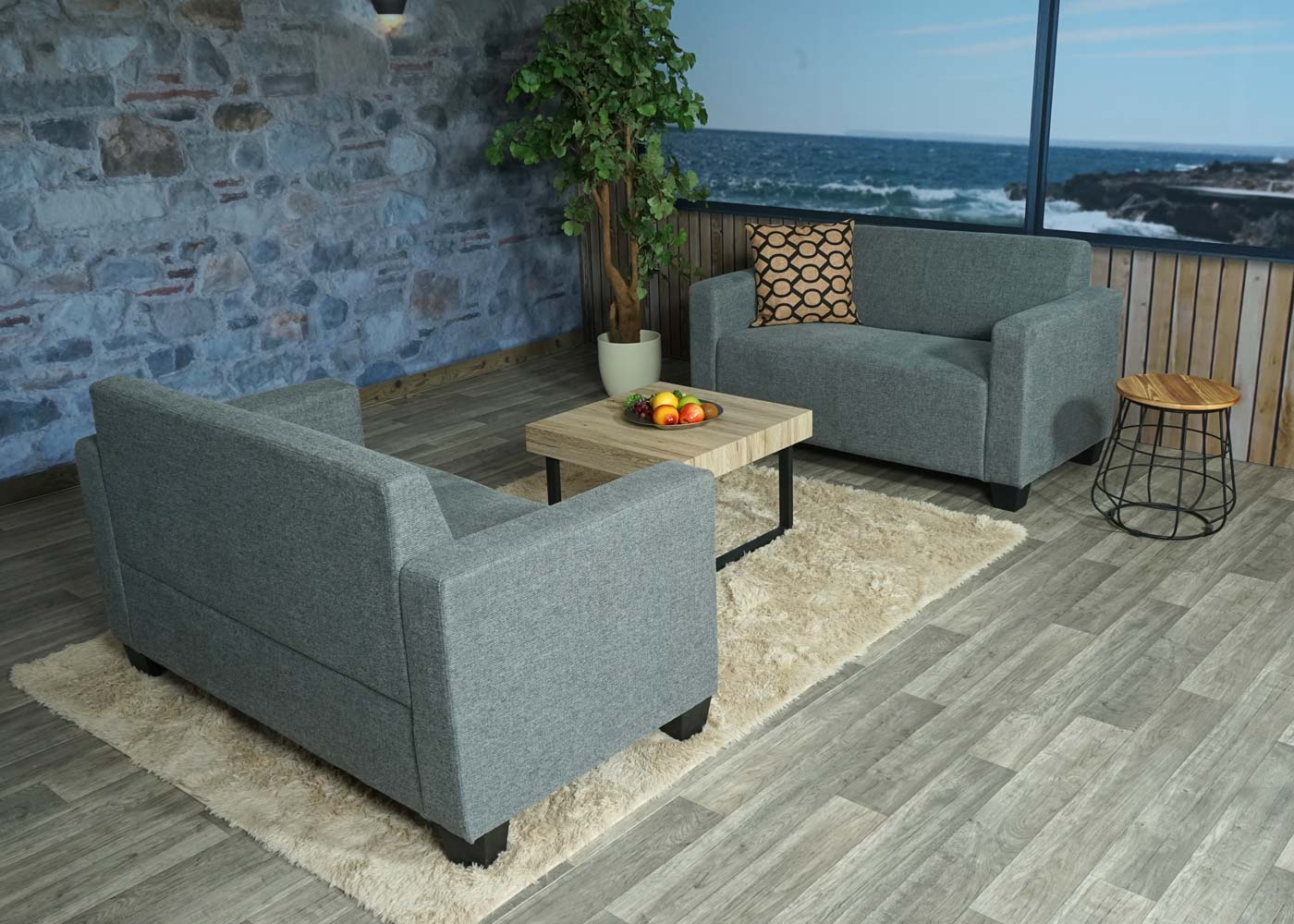 Sofa-Garnitur Couch-Garnitur 2x 2er Sofa Moncalieri Stoff/Textil ~ grau