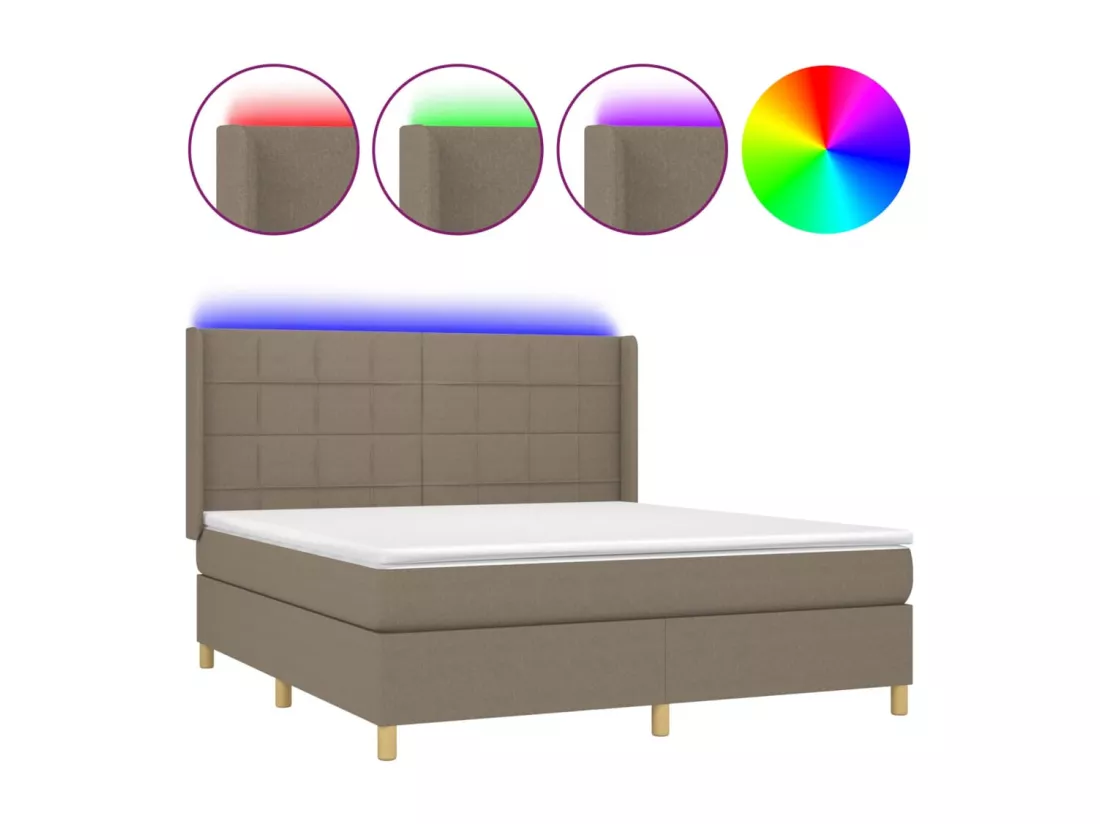 Sommier tapissier avec matelas et LED Taupe 180x200 cm Tissu
