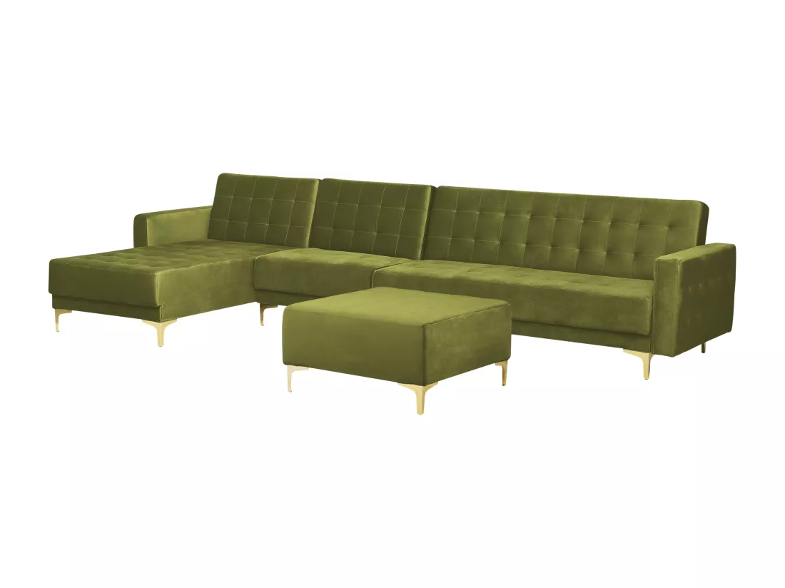 Canapé modulable côté droit en velours vert avec ottoman ABERDEEN